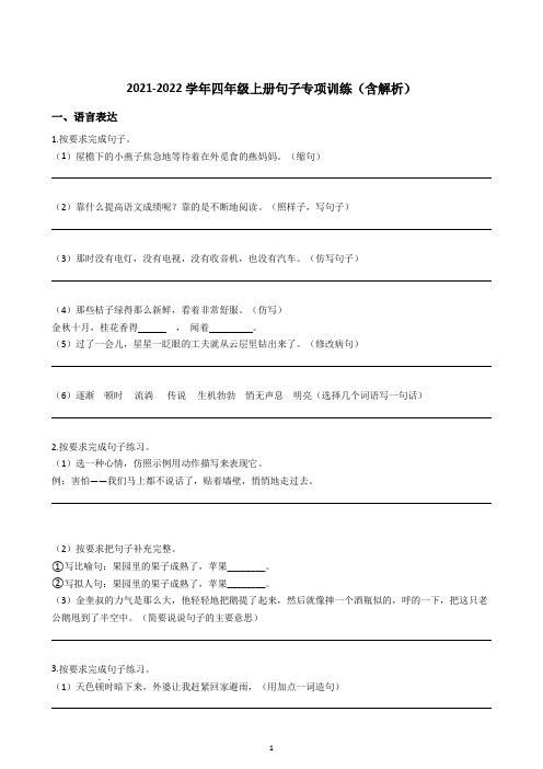 2021-2022学年四年级上册句子专项训练(含解析)