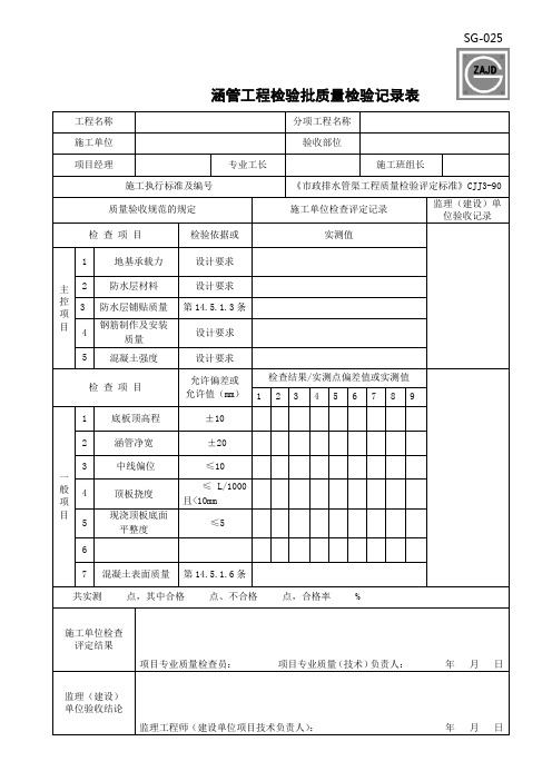 涵洞工程检验批质量验收记录表
