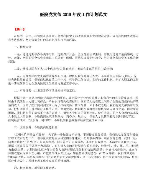 2020年最新版精选医院党支部年度工作计划范文
