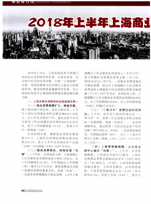2018年上半年上海商业扩大消费成绩斐然