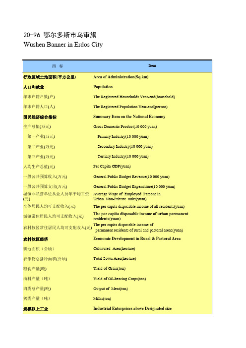 内蒙古统计年鉴经济数据：20-96 鄂尔多斯市乌审旗