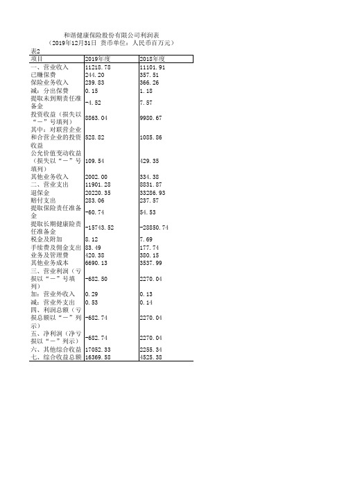 中国保险年鉴2020：和谐健康保险股份有限公司利润表