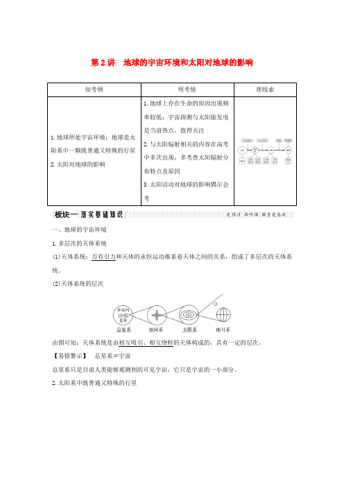 2020版高考地理一轮复习 第一单元 宇宙中的地球 第2讲 地球的宇宙环境和太阳对地球的影响学案 湘教版