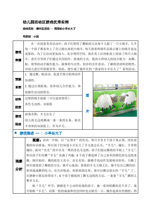 幼儿园小班活动区游戏优秀教学案例：《我的小羊长大了》