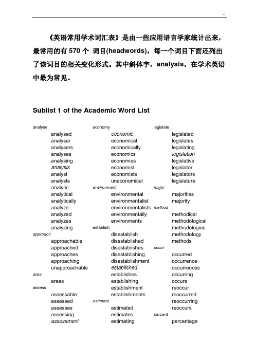 AWL学术英语词汇资料表