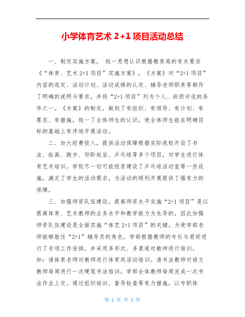 小学体育艺术2+1项目活动总结