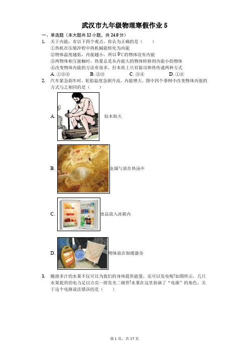 武汉市九年级物理寒假作业(含答案) (5)