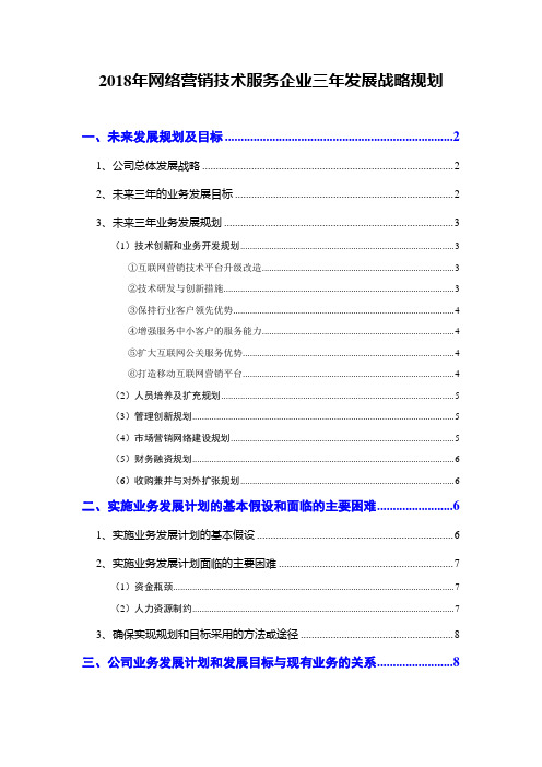 2018年网络营销技术服务企业三年发展战略规划