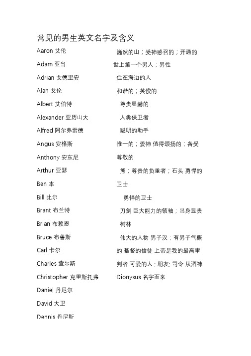 常见的英文名字及其含义