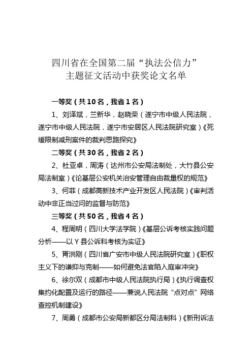 四川省在全国第二届执法公信力