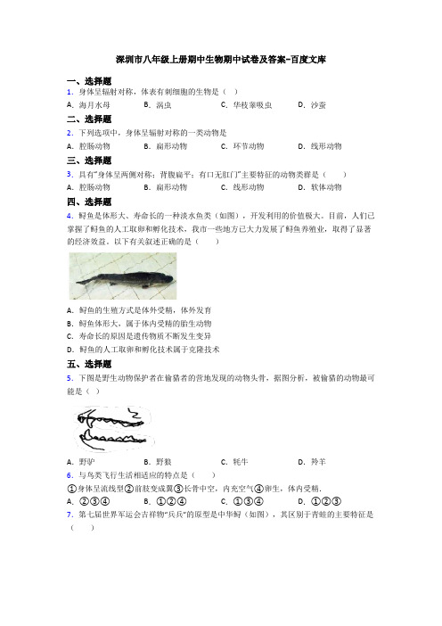 深圳市八年级上册期中生物期中试卷及答案-百度文库
