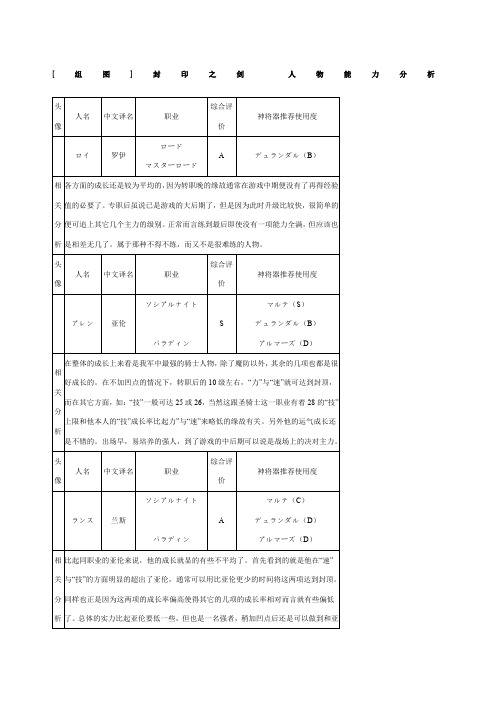 封印之剑s级人物分析