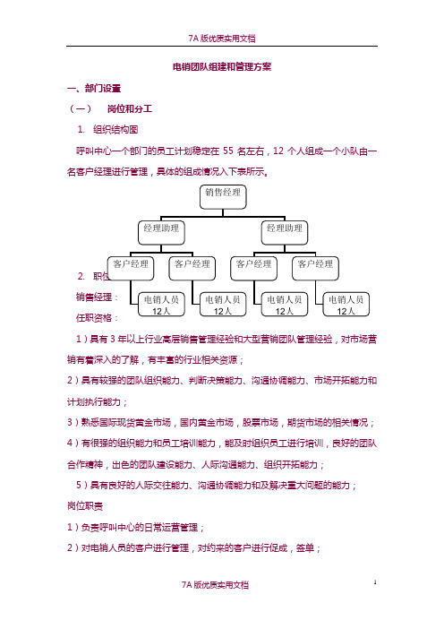 【6A版】公司电销团队组建和管理方案