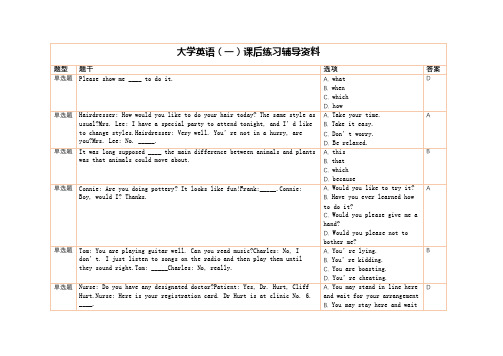 大学英语(一)课后练习辅导资料及答案