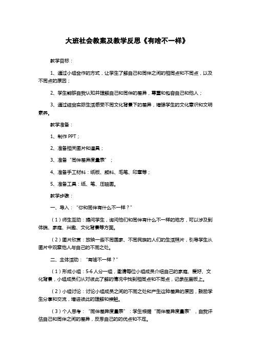 大班社会教案及教学反思《有啥不一样》