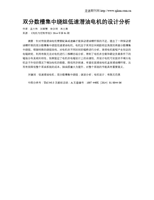 双分数槽集中绕组低速潜油电机的设计分析