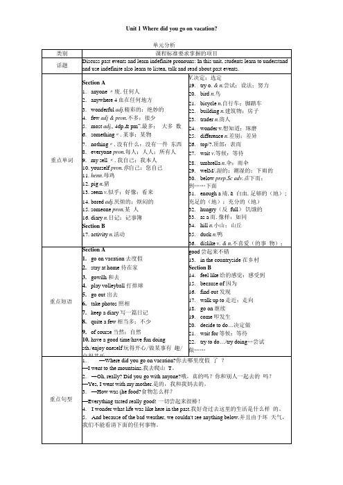 八年级上册Unit1Wheredidyougoonvacation八年级英语上册