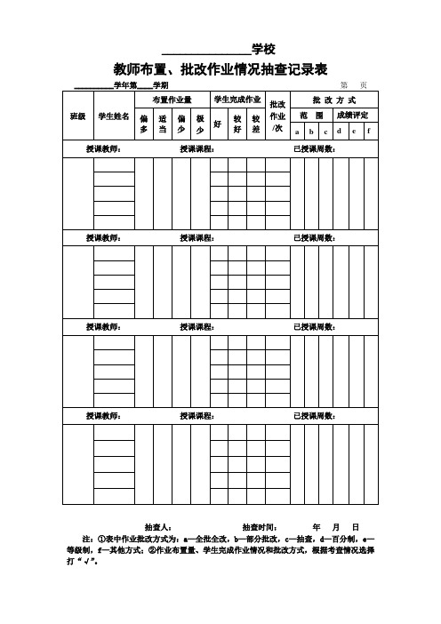 教师布置、批改作业情况抽查记录表