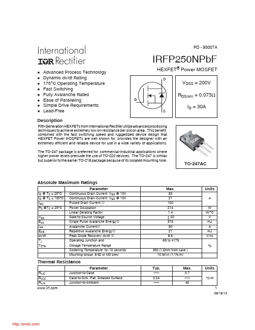 IRFP250NPBF;中文规格书,Datasheet资料