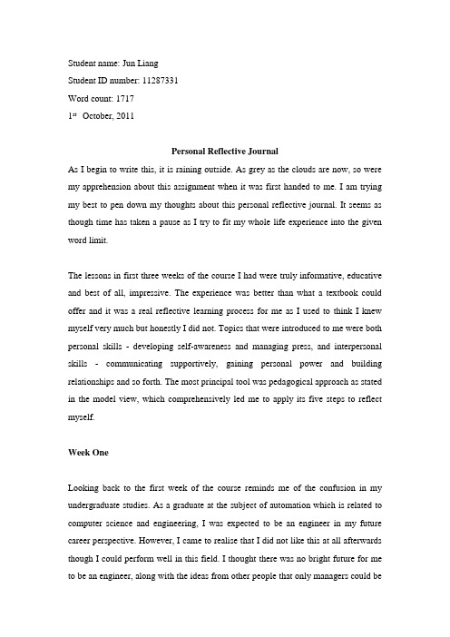 优秀Reflective Journal