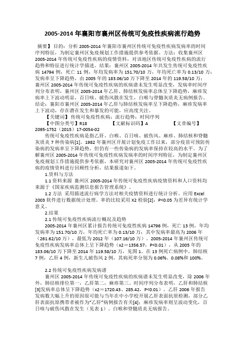 2005-2014年襄阳市襄州区传统可免疫性疾病流行趋势