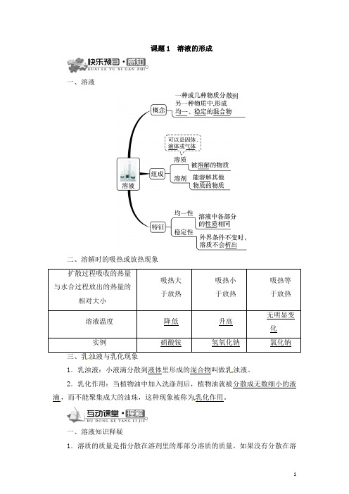 部编人教版初中化学九年级下册《9.1 溶液的形成 同步训练及答案解析》最新精品优秀完美实用打印版