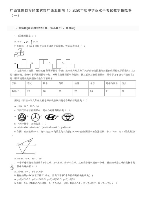 广西壮族自治区来宾市广西北部湾()2020年初中学业水平考试数学模拟卷(一)及参考答案