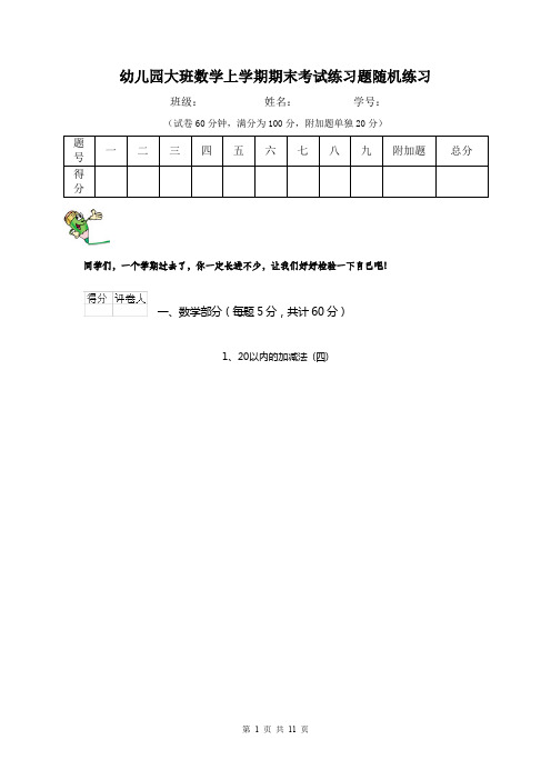 幼儿园大班数学上学期期末考试练习题随机练习