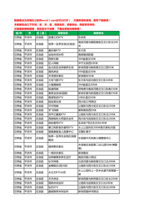 2020新版甘肃省平凉市庄浪县休闲娱乐工商企业公司商家名录名单黄页联系电话号码地址大全68家