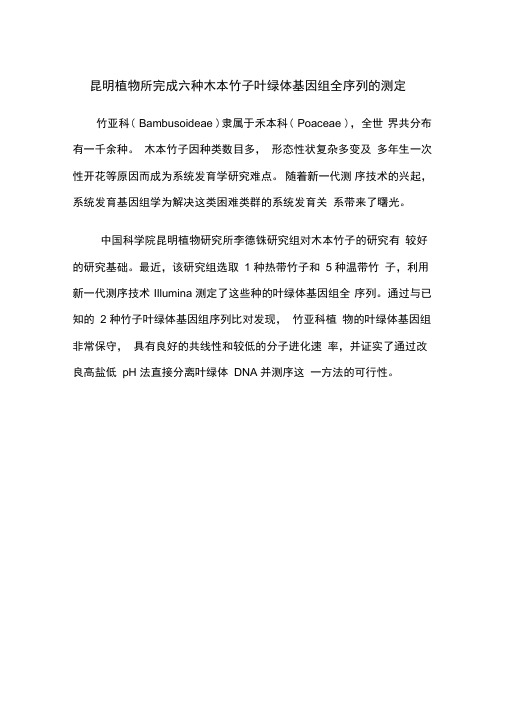 昆明植物所完成六种木本竹子叶绿体基因组全序列的测定