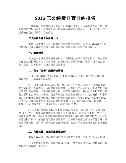 三公经费自查自纠报告