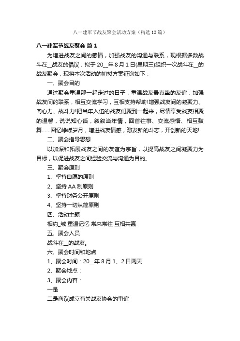 八一建军节战友聚会活动方案（精选12篇）