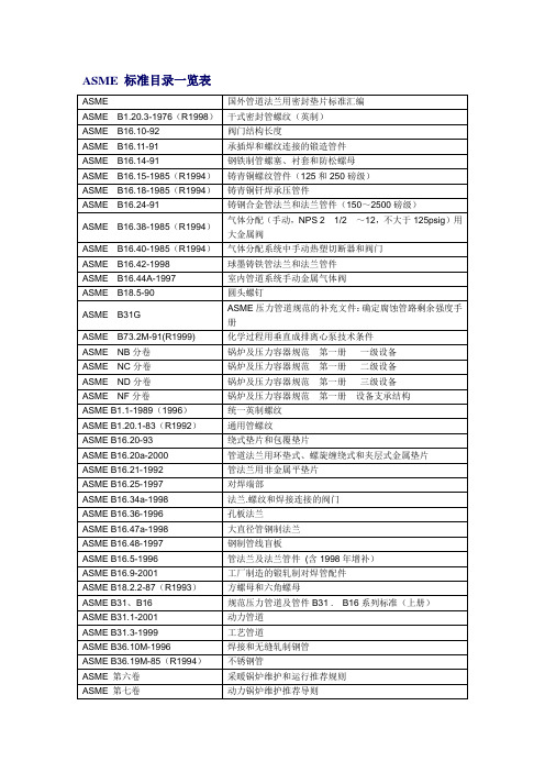 美国标准一览表