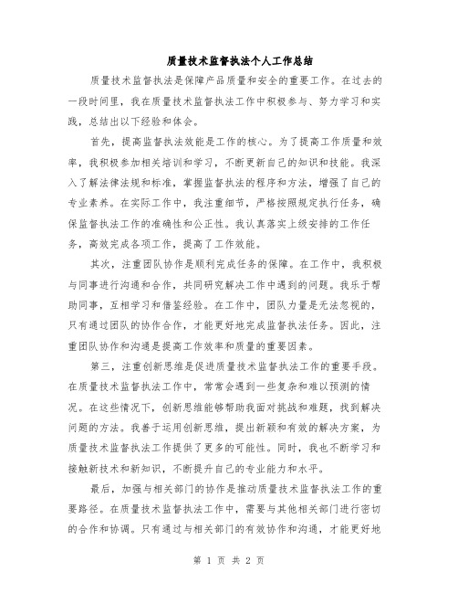 质量技术监督执法个人工作总结
