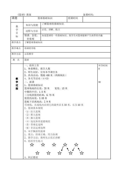 人教版七年级体育第四章教案第1课 篮球基础知识