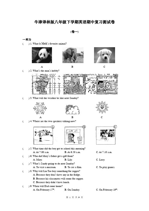 牛津译林版八年级下学期英语期中复习测试卷