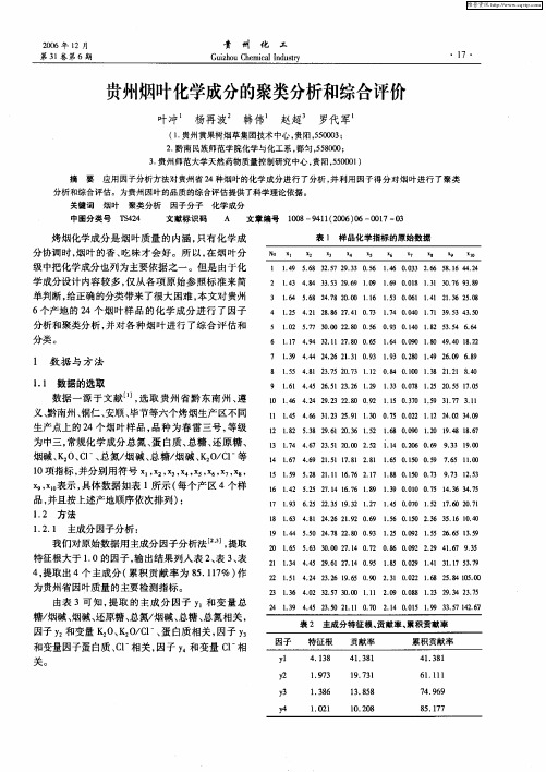 贵州烟叶化学成分的聚类分析和综合评价