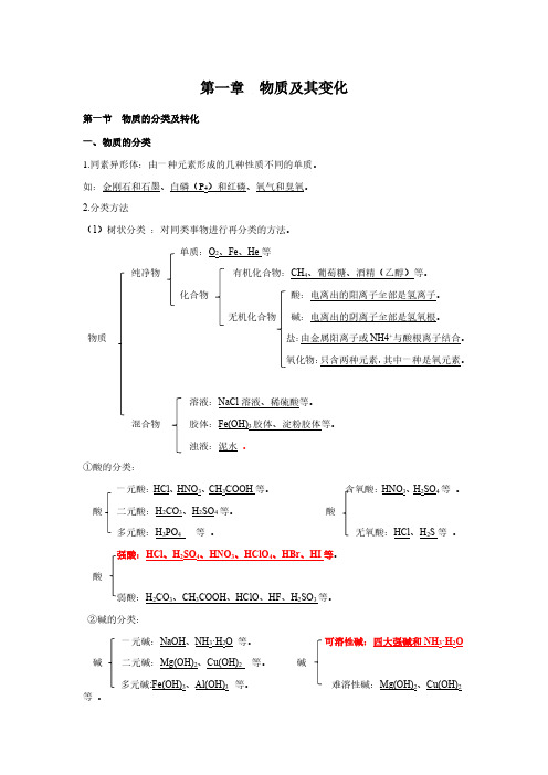 高中化学必修一第一二章知识点梳理