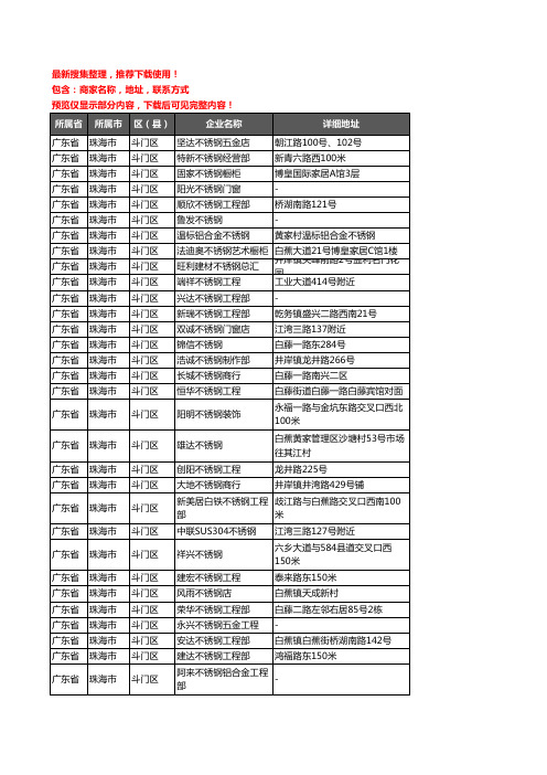 新版广东省珠海市斗门区不锈钢企业公司商家户名录单联系方式地址大全126家