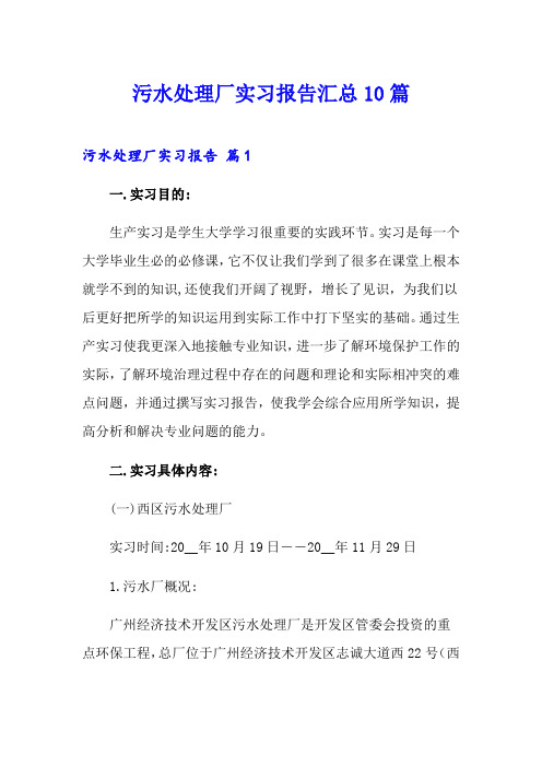 污水处理厂实习报告汇总10篇