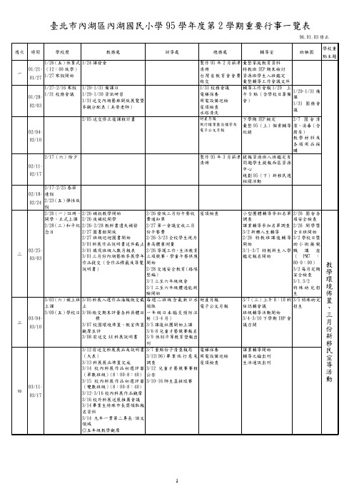 台北市内湖区内湖国民小学95学年度第2学期重要行事一览表