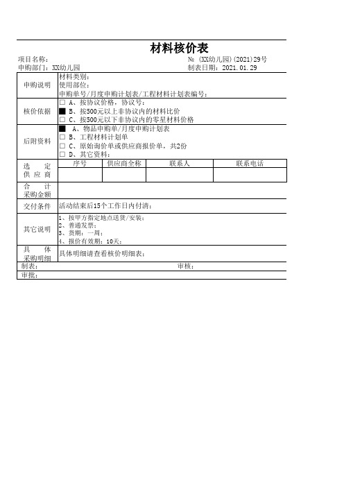 材料核价表