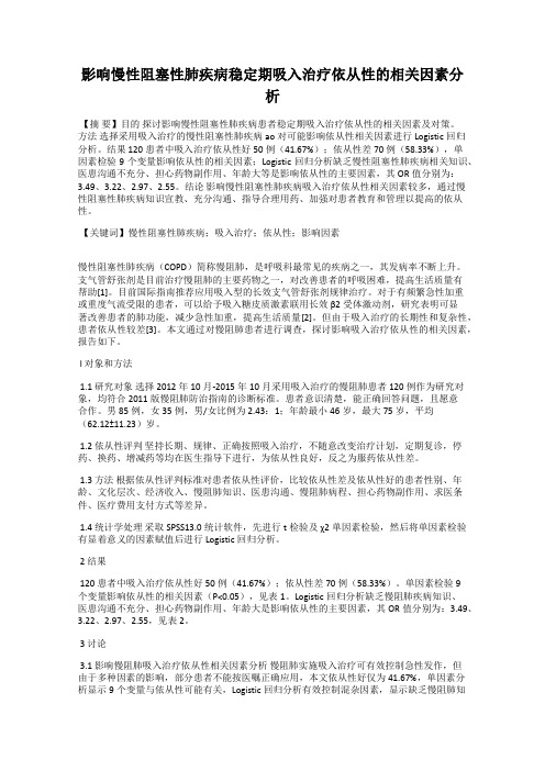 影响慢性阻塞性肺疾病稳定期吸入治疗依从性的相关因素分析