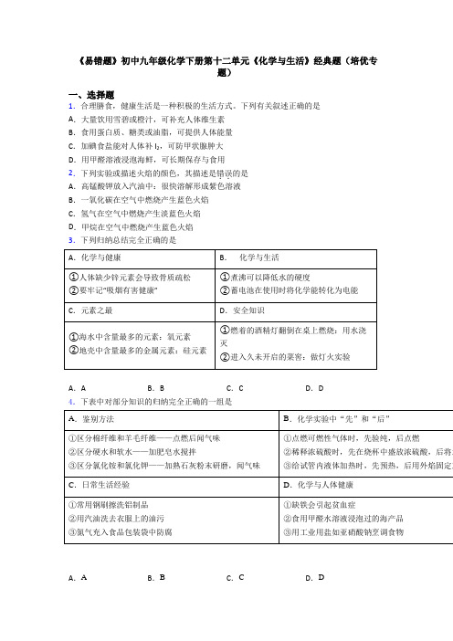 《易错题》初中九年级化学下册第十二单元《化学与生活》经典题(培优专题)
