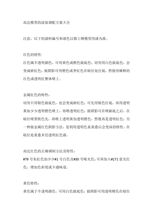 高达模型的涂装调配方案大全