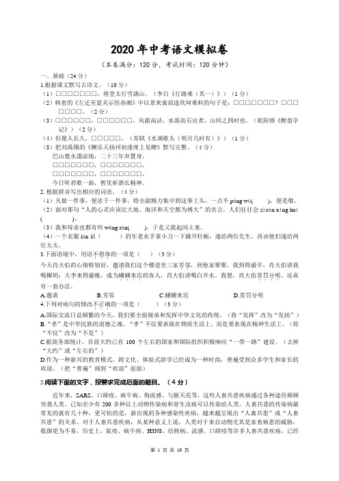 2020年中考语文模拟卷 (含答案)