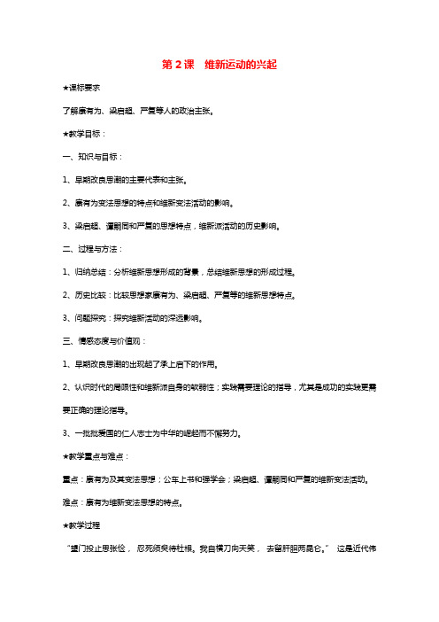 2021_2022学年高中历史第九单元戊戌变法第2课维新运动的兴起教案2新人教版选修1