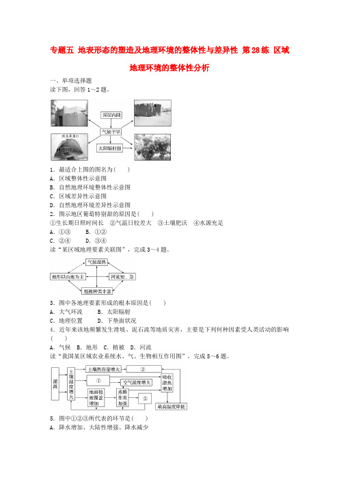 高考地理总复习专题五 地表形态的塑造及地理环境的整体性与差异性 第28练 区域地理环境的整体性分析