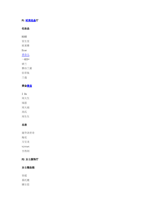 北京翠微大厦品牌分布