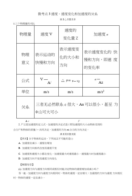 2019版高考物理一轮复习第一章运动的描述匀变速直线运动的研究微考点3速度、速度变化.doc
